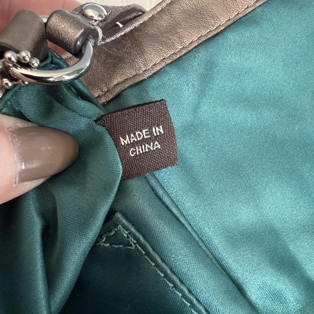COACH KRISTIN Soft Pebbled Leather Silver Metallic Wristlet Top Handle Mini Bag